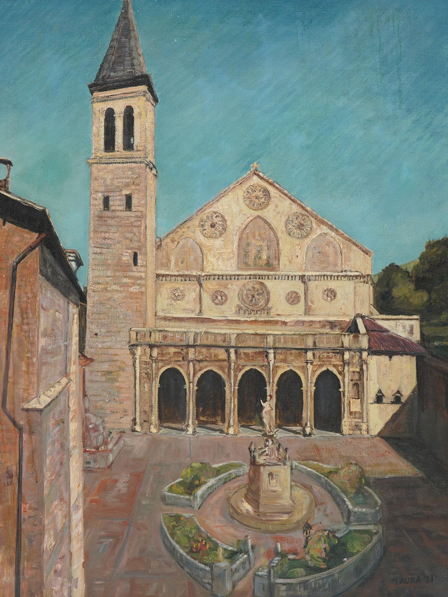 ITALIAN CATHEDRAL OIL PAINTING SIGNED BY ARTIST PIC-1